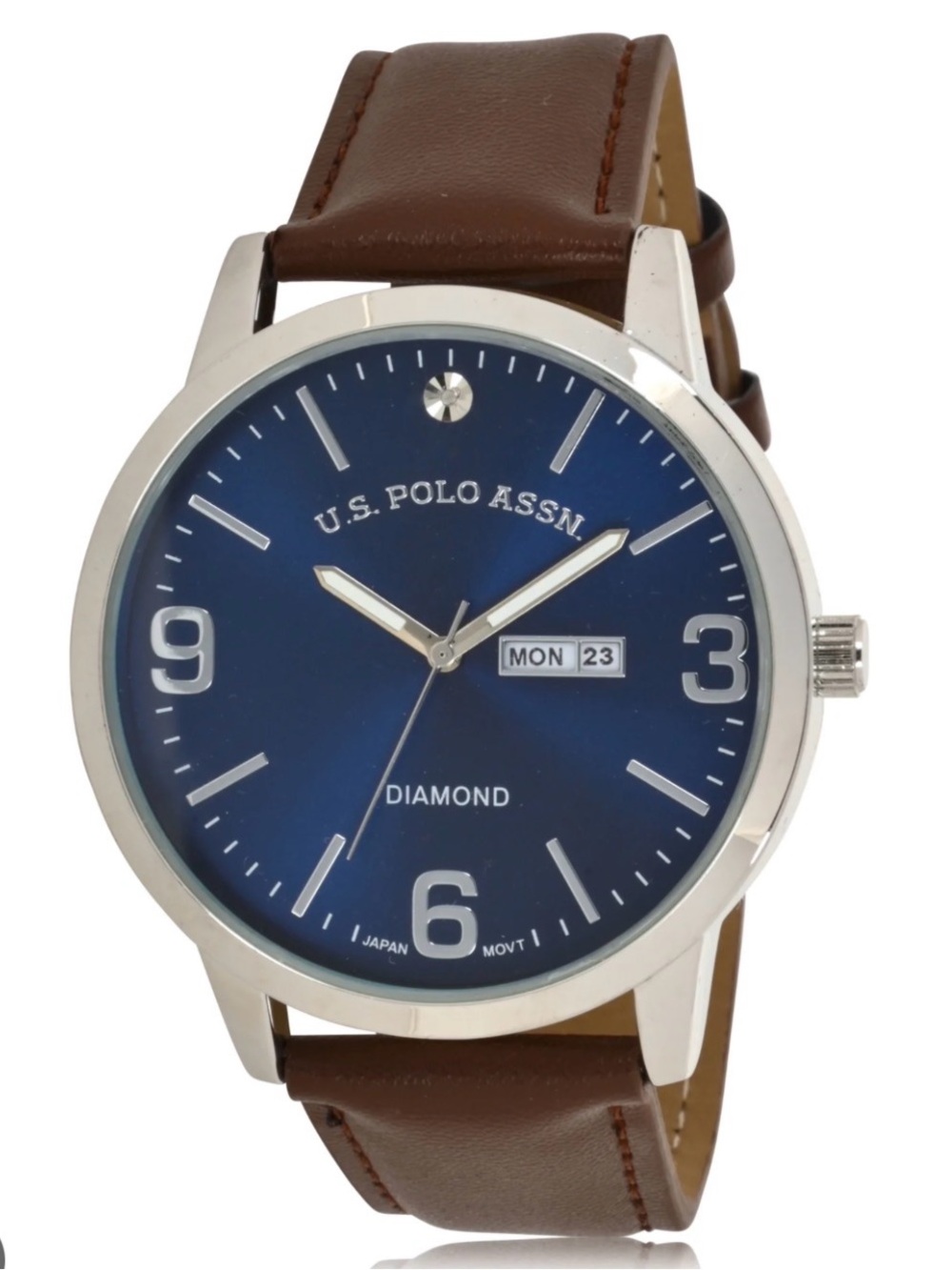U.S. Polo Assn. Adult Mens Analog Classic w/ Blue Dial and Brown Strap NWT